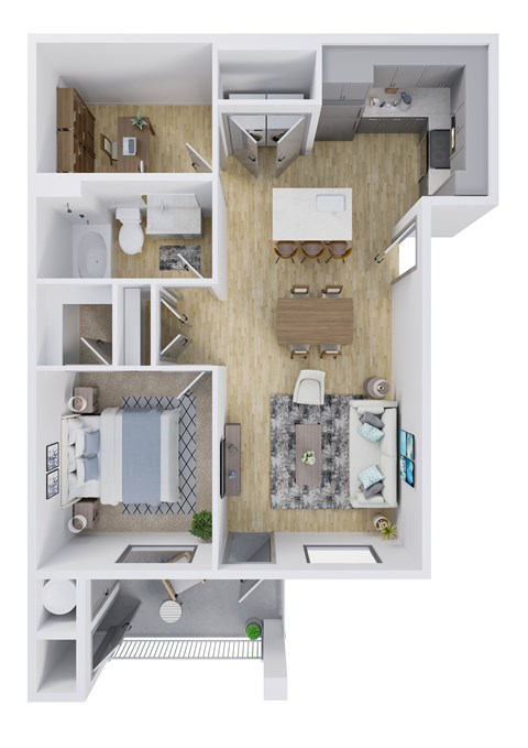 Floor plan for 1 bed, 1 bath, 900 sqft